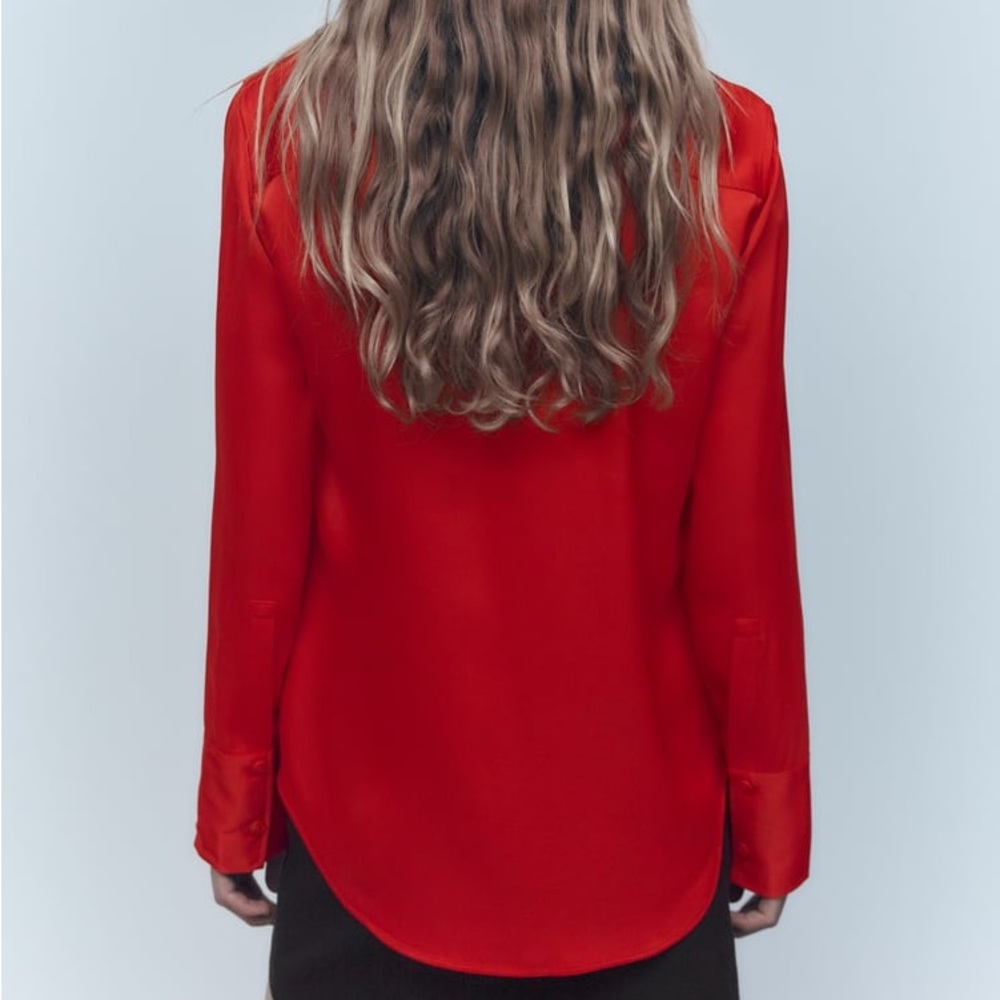 Zara Red Satin Effect Shirt - Picture 9 of 13